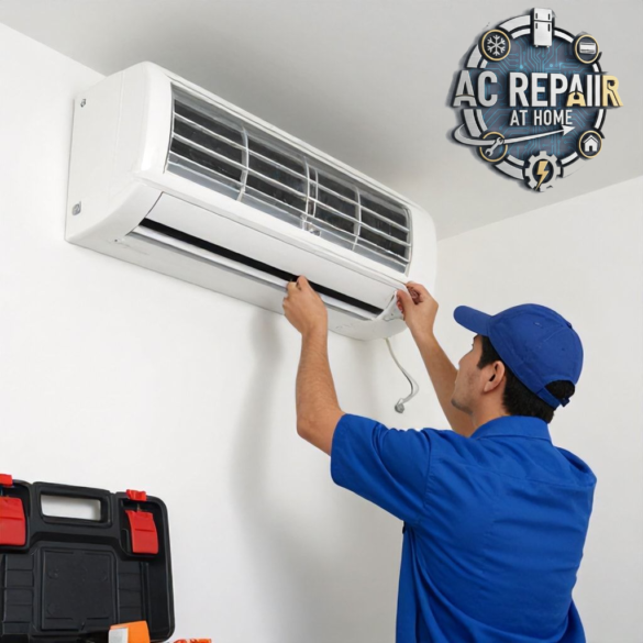 AC technician Riyadh repairing split air conditioner unit inside home