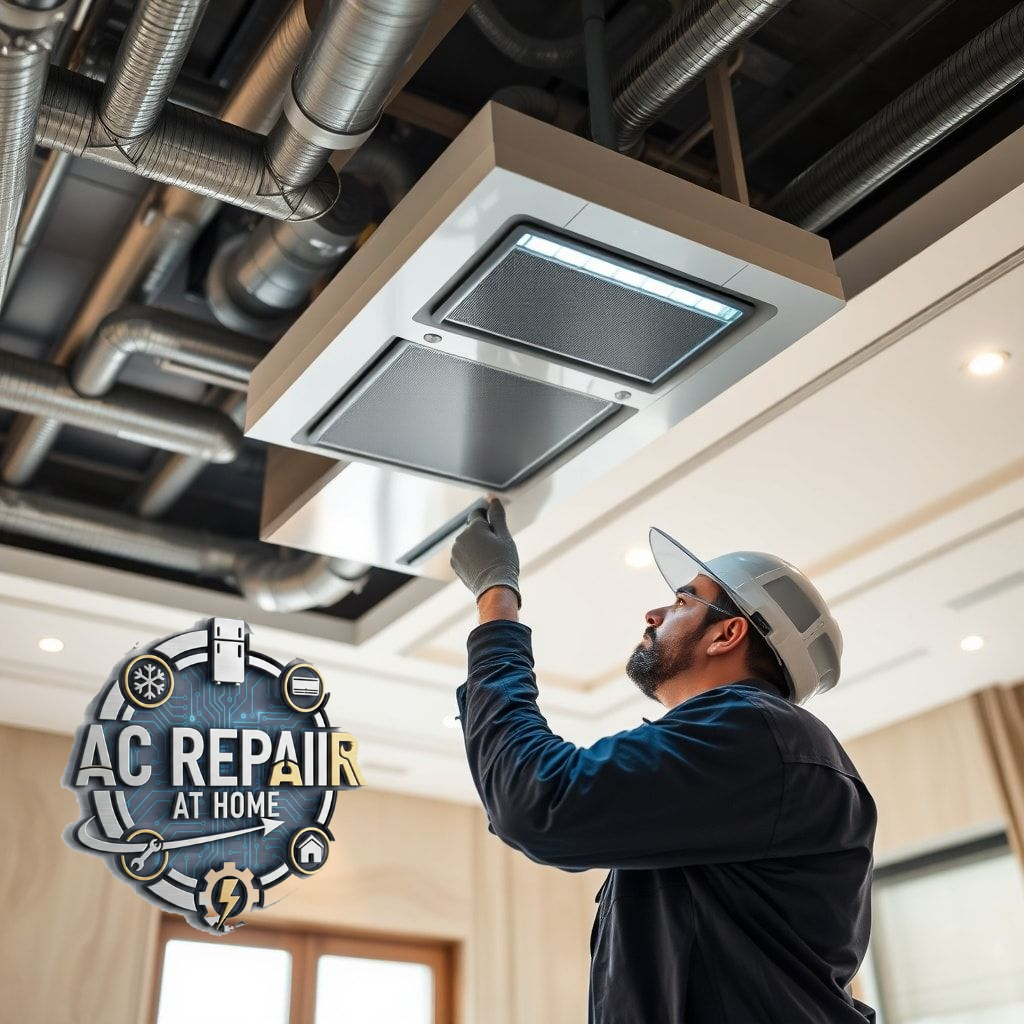 Split AC repair in Riyadh technician checking indoor air conditioner unit