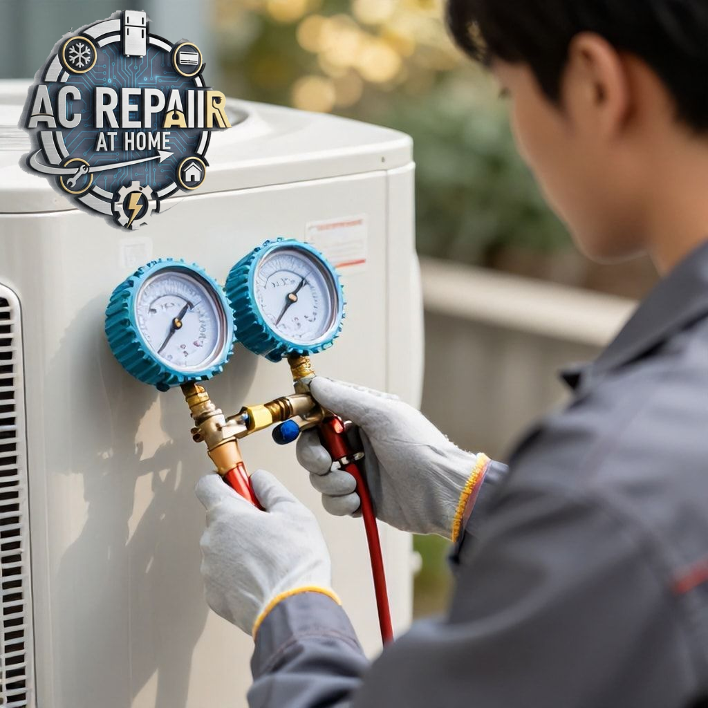 AC servicing Riyadh technician checking refrigerant
