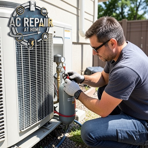 AC technician performing refrigerant refill service