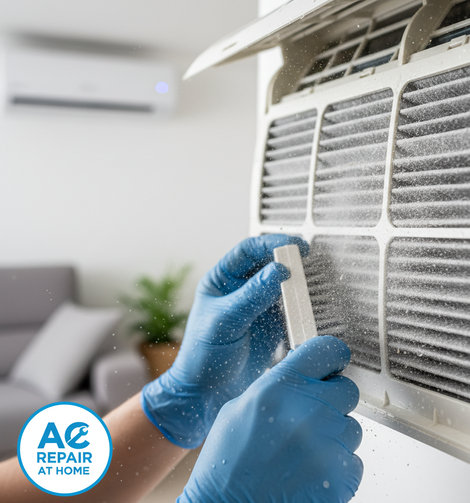 Best AC repair service at home cleaning air conditioner filter removing dust for better cooling performance